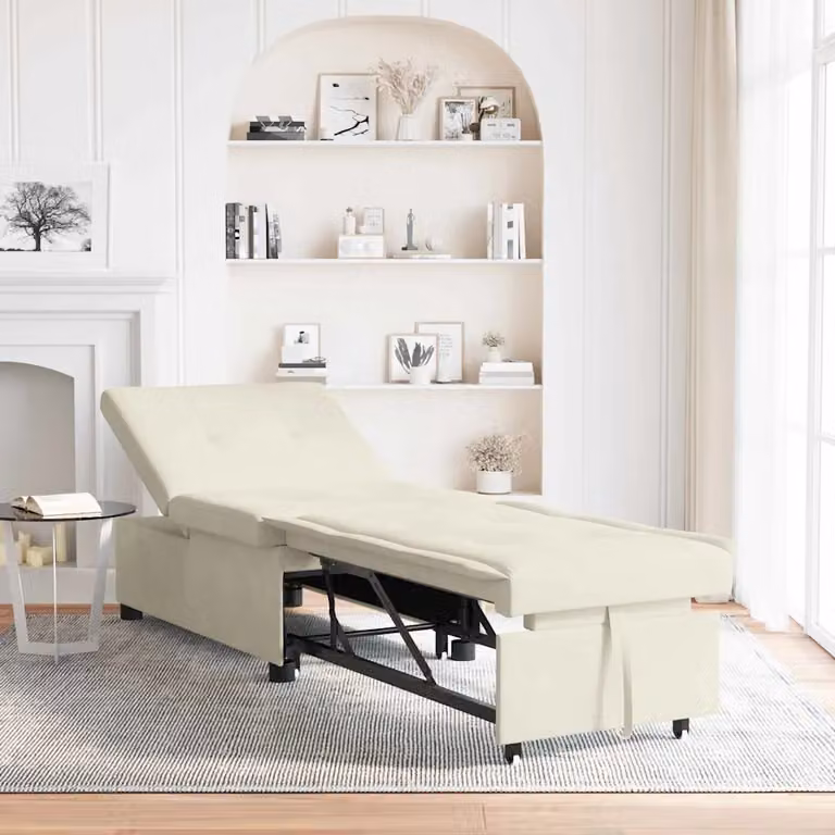 Divano letto vidaXL in velluto beige, L: 194 cm, P: 67 cm, H: 82 cm