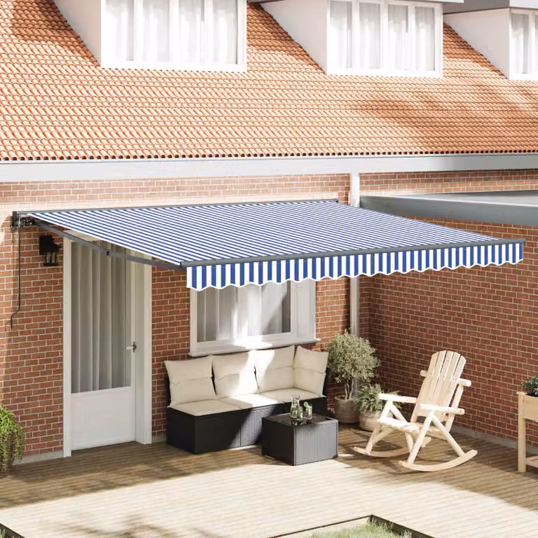 vidaXL Tenda a semi-cassette in alluminio e poliestere, Blu e Bianco, L: 400 cm x P: 300 cm