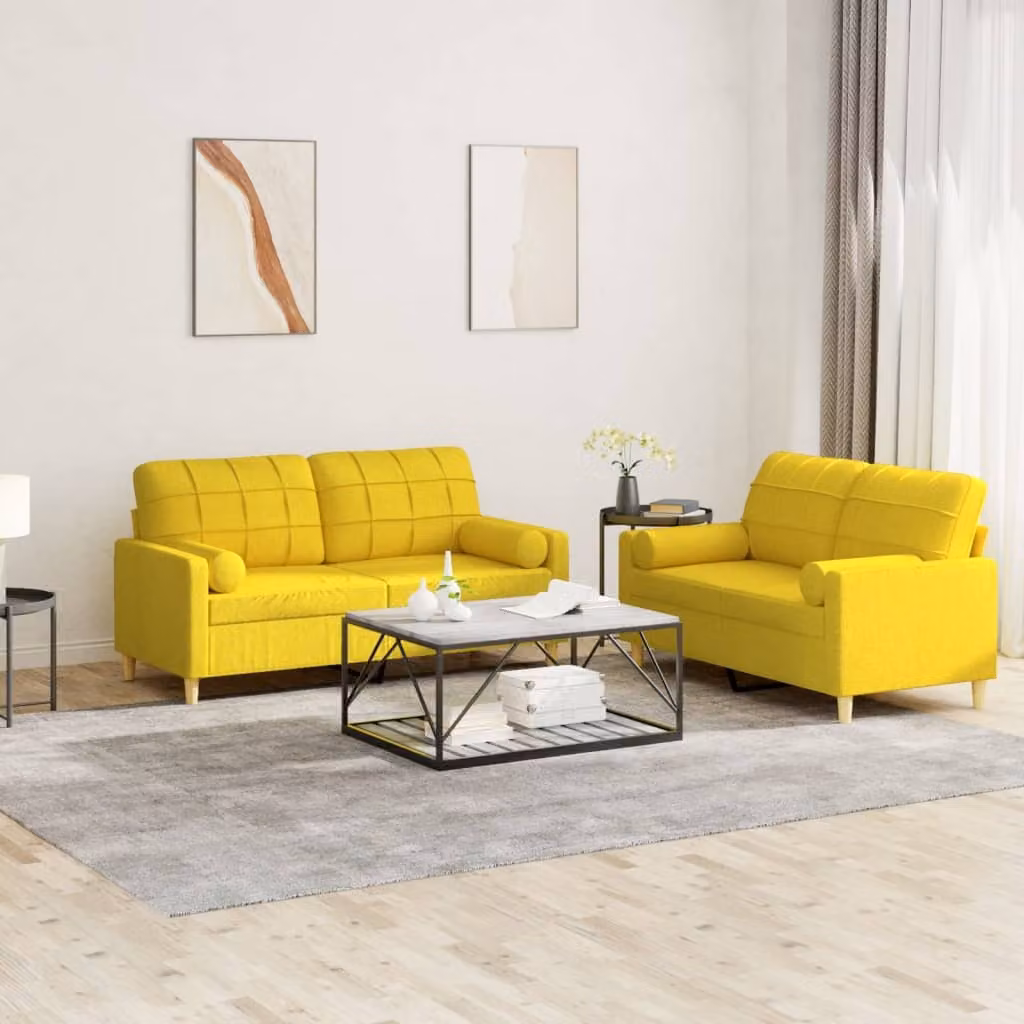 Maison Exclusive - Set divano a 2 posti con cuscini in tessuto giallo chiaro