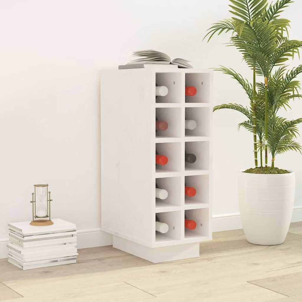 vidaXL Portabottiglie Bianco in Legno di Pino Rustico L/P/H: 23 x 34 x 61 cm