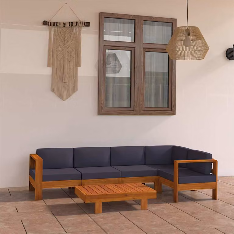 Set Divani da Giardino 6 Posti vidaXL in Legno di Acacia con Cuscini Grigi