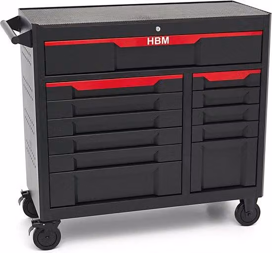 Carrello portattrezzi nero, alta performance, 12 cassetti, 106 cm