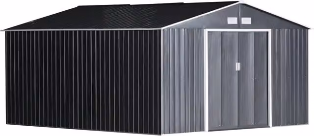 EasyComfort Casetta da Giardino 12.4m² con Fondazione, 4 Prese d'Aria e 2 Porte Scorrevoli, Capanno Porta Attrezzi in Lamiera d'Acciaio, 340x386x200 cm, Giallo