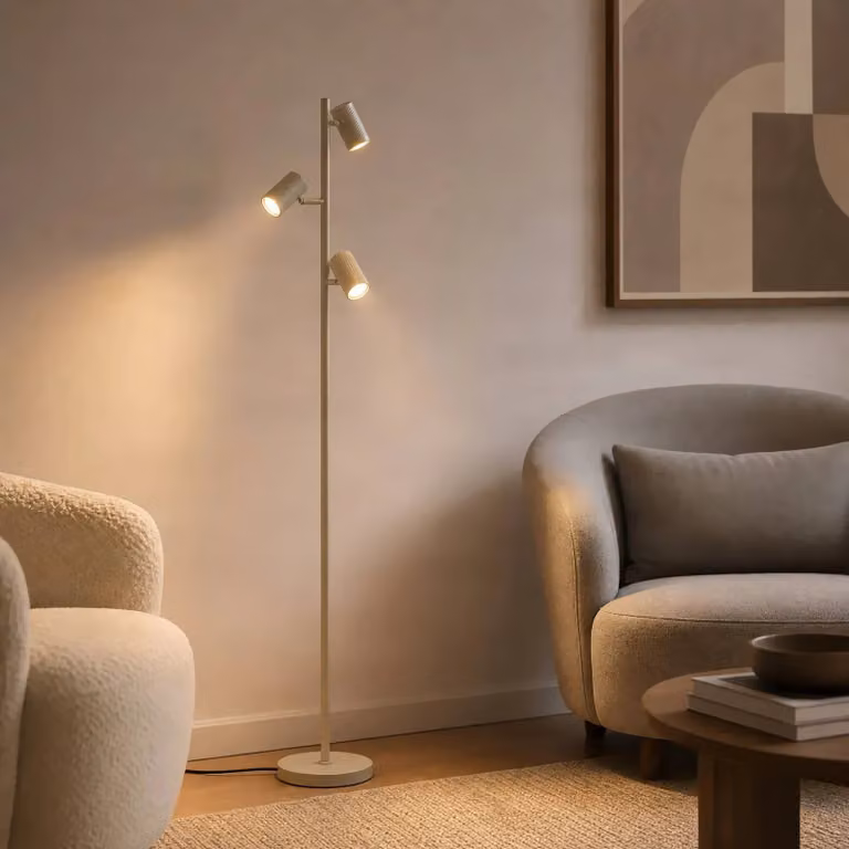 Lampada da terra Kardis Lindby, Crema / Ambra, Soggiorno / Sala da pranzo, Metallo, Moderno, Lampada da terra