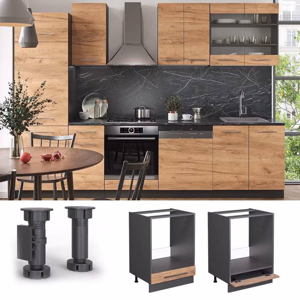 Mobile per forno da incasso Vicco Fame-Line Rovere dorato e Antracite L: 60 cm, H: 82 cm – 2