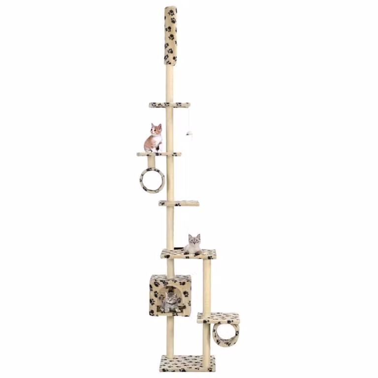 Albero per gatti e tiragraffi vidaXL con design animal print beige e giocattoli integrati, Altezza: 260 cm