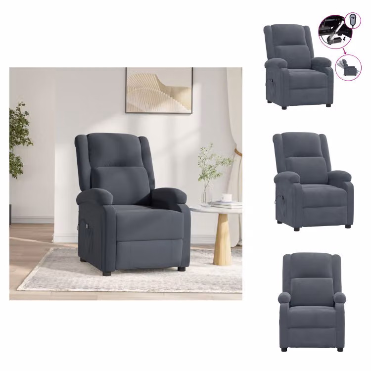 vidaXL Poltrona relax elettrica in velluto grigio scuro - Poltrona