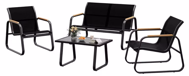 Mobili da giardino - Set da 4 pezzi - Divano a 2 posti - 2 poltrone - Tavolino - Struttura in ferro - Per terrazza e balcone