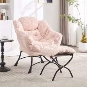 Poltrona Relax Minimal con Poggiapiedi e Braccioli Rosa in Tessuto Imbottito