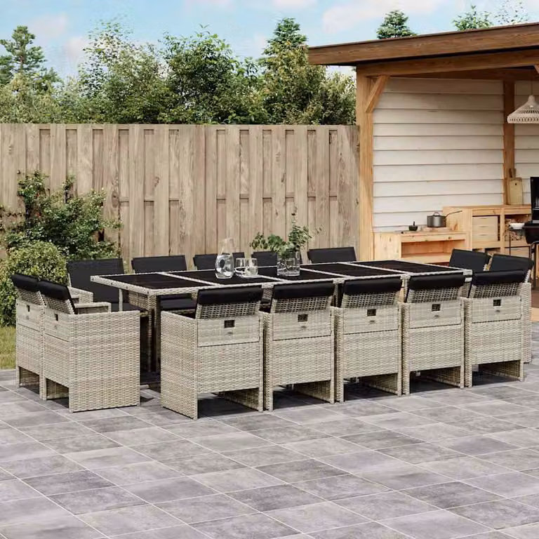 Set da Pranzo da Giardino vidaXL 17pz in Polyrattan con Cuscini e Piano in Vetro Grigio Antracite