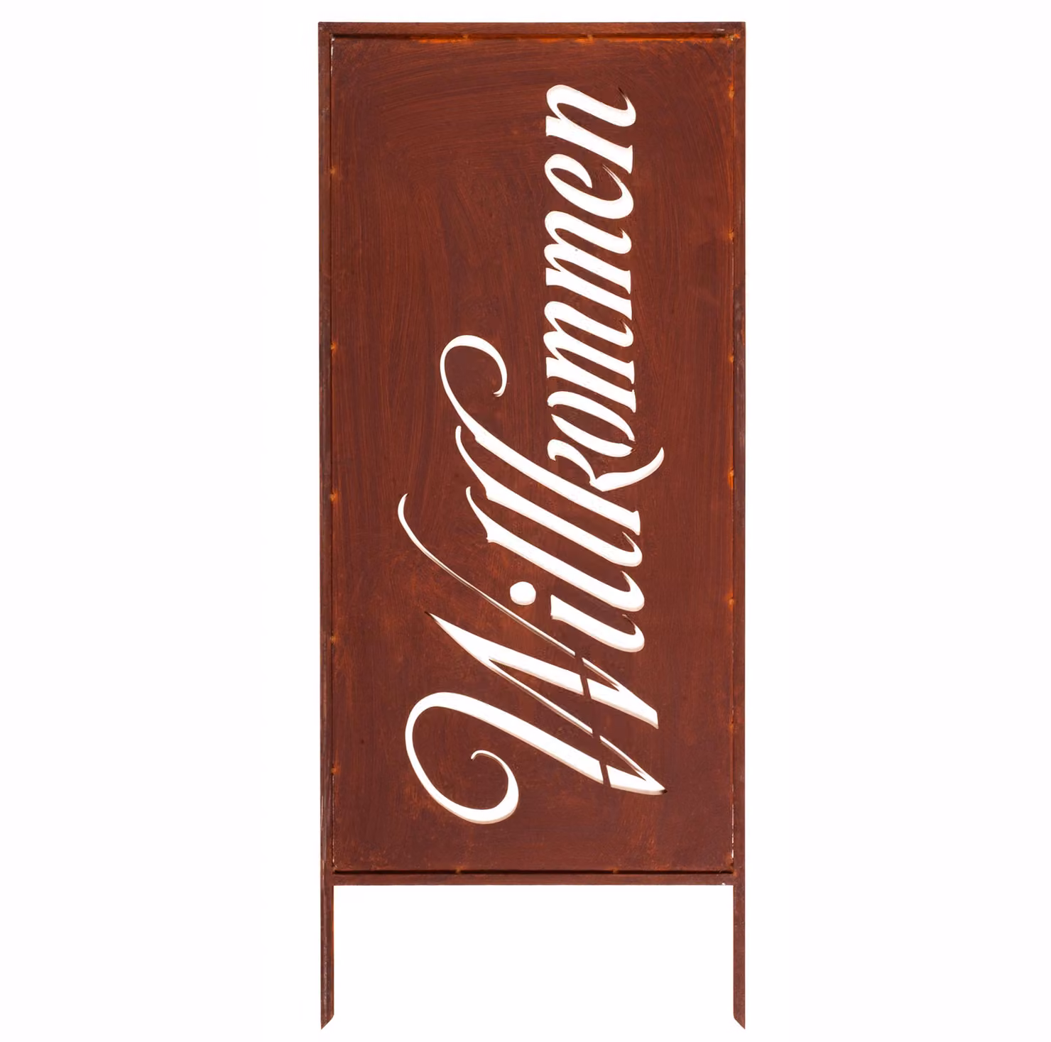 Paravento da Giardino in Acciaio Arrugginito « Willkommen » ver.2 120x50 cm Pannello Decorativo