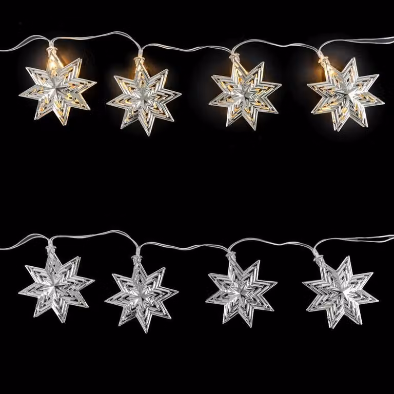Catena luminosa a LED con 10 stelle in metallo, lunghezza 130 cm, con timer, alimentata a batteria