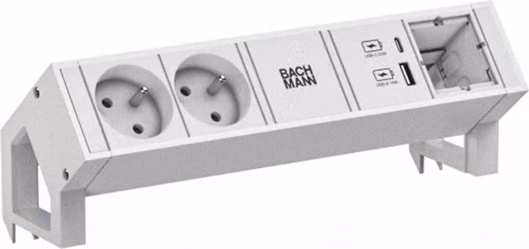 BACHMANN DESK2 bianco 2xUTE 1xCM 1xUSB A/C 22W 0,2m GST18