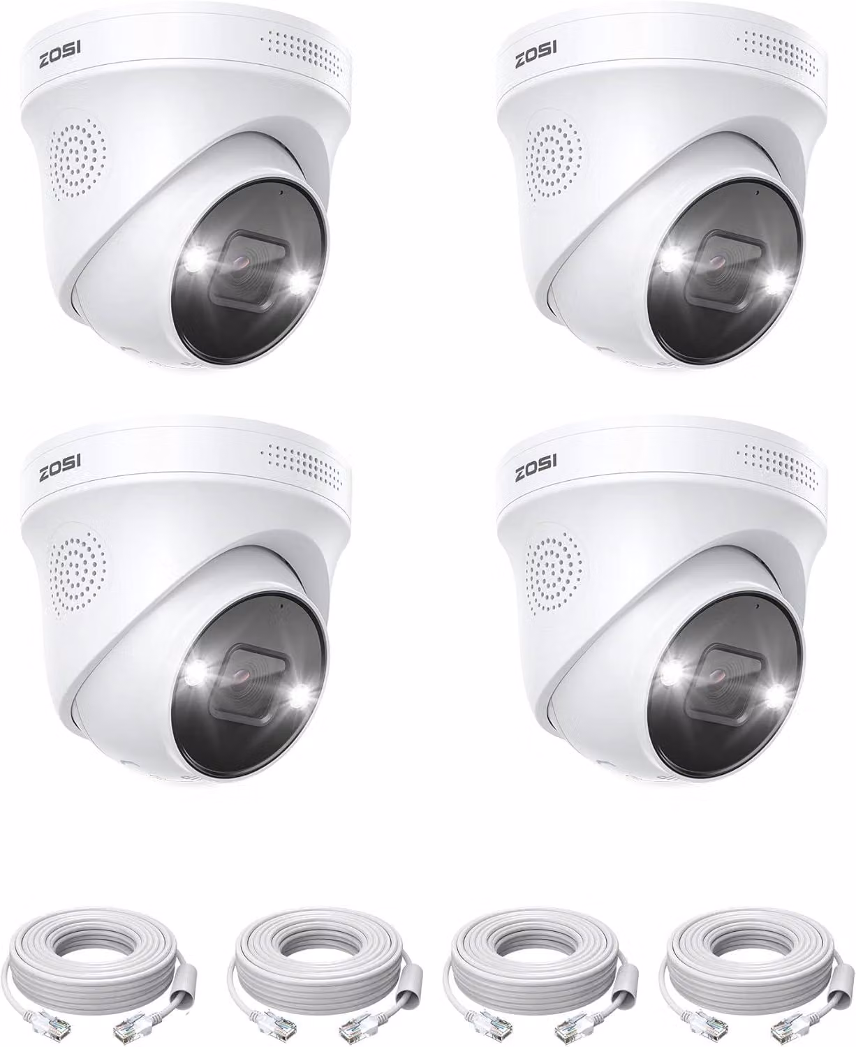 Kit di telecamere di sicurezza 4K PoE, composto da 4 telecamere dome IP PoE per esterni, complete di cavo di rete, con rilevamento persone, visione notturna a colori, audio bidirezionale e allarme con faretto