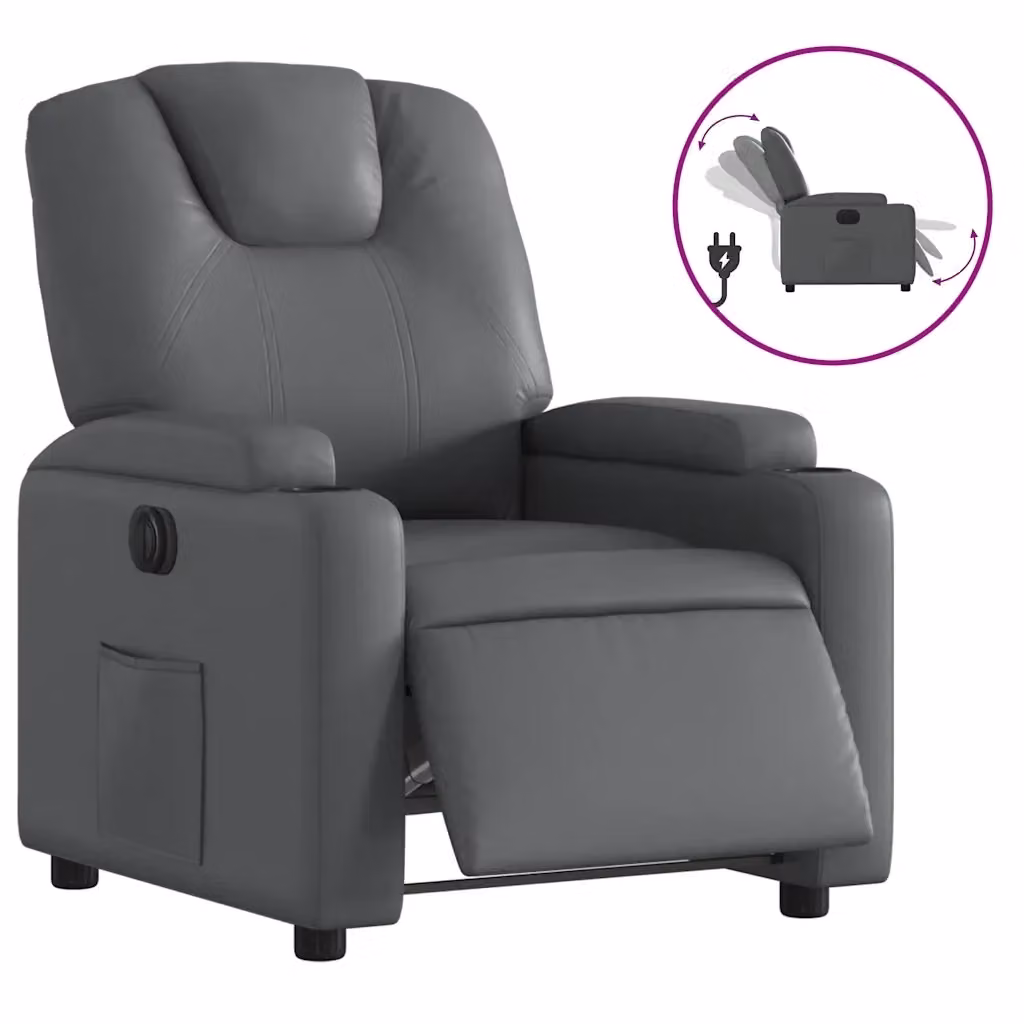 vidaXL Poltrona Reclinabile Elettrica Grigia in Similpelle con Braccioli – 2