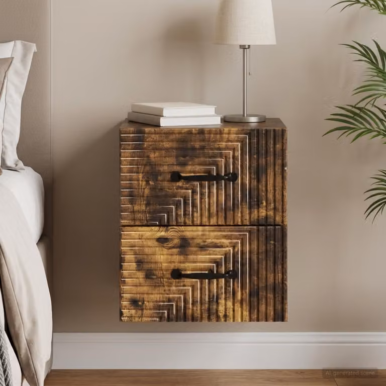 vidaXL Mobiletto da notte sospeso moderno Rovere Fumo L: 34,5 cm, P: 33 cm, H: 40 cm