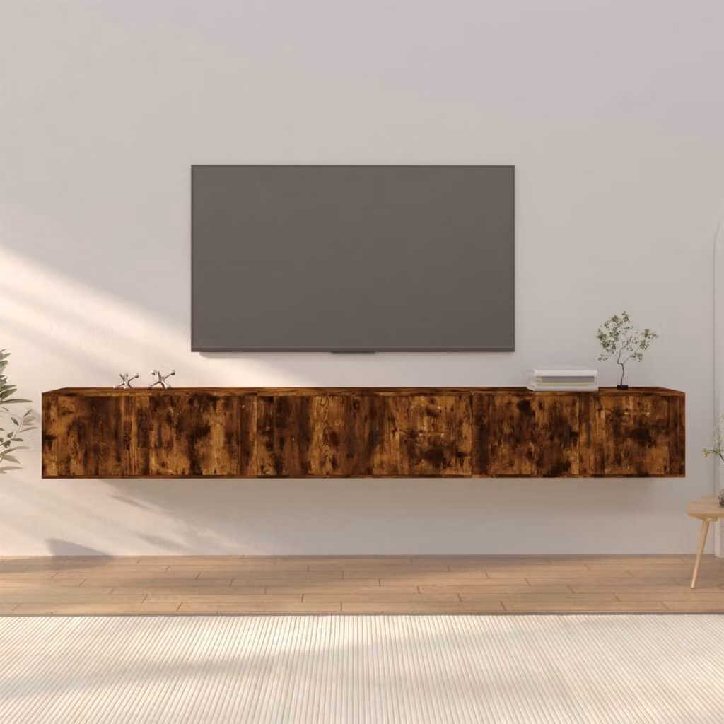 Set di 3 mobili porta TV da parete vidaXL in rovere fumo, L 100 cm x P 34,5 cm x H 40 cm