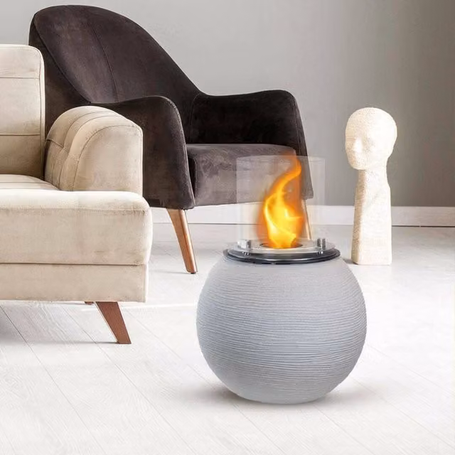 Camino a bioetanolo Alliste, Caminetto, Focolare senza fumo, Riscaldatore ad etanolo, Made in Italy, 40x40 h54 cm, Grigio chiaro