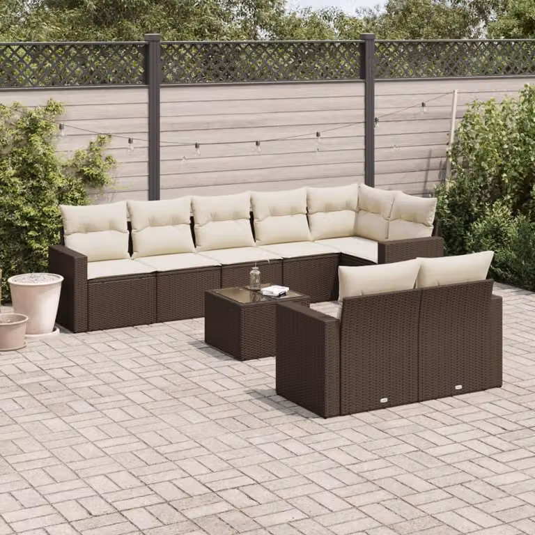 Maison Exclusive - Set Divani da Giardino 9pz con Cuscini Marrone in Polyrattan