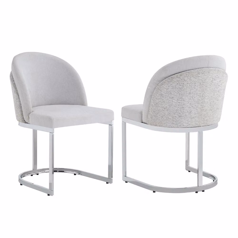 Set di 2 sedie da pranzo Minimal in tessuto chenille grigio chiaro con gambe in metallo argento stile moderno – 2
