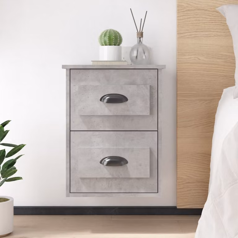 Comodino a Parete Moderno vidaXL Grigio Cemento L: 41,5 cm, P: 36 cm, H: 53 cm