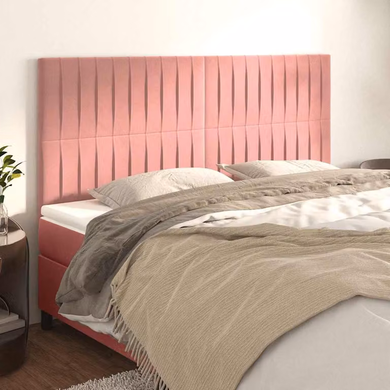 Testiera per letto vidaXL in velluto rosa con pannello imbottito, L: 160 cm, P: 5 cm, H: 118/128 cm