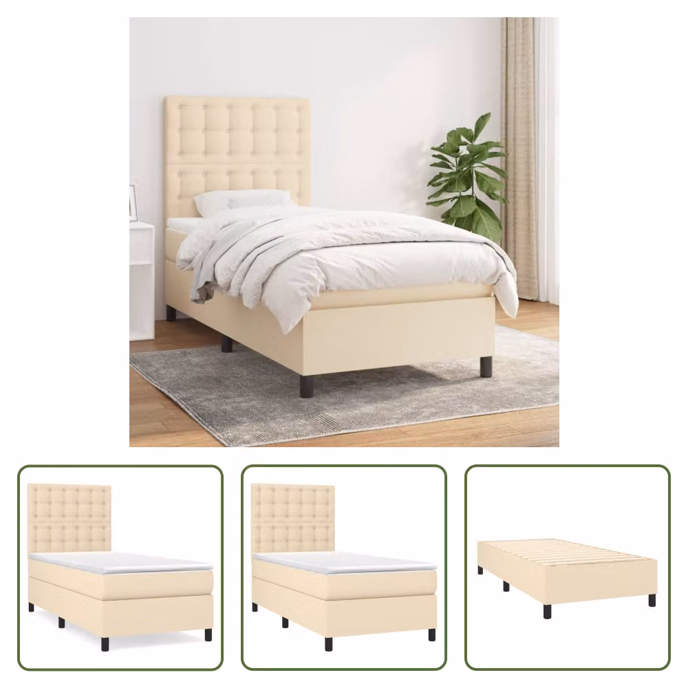 The Living Store Letto a molle insacchettate con materasso crema 80x200 cm in tessuto