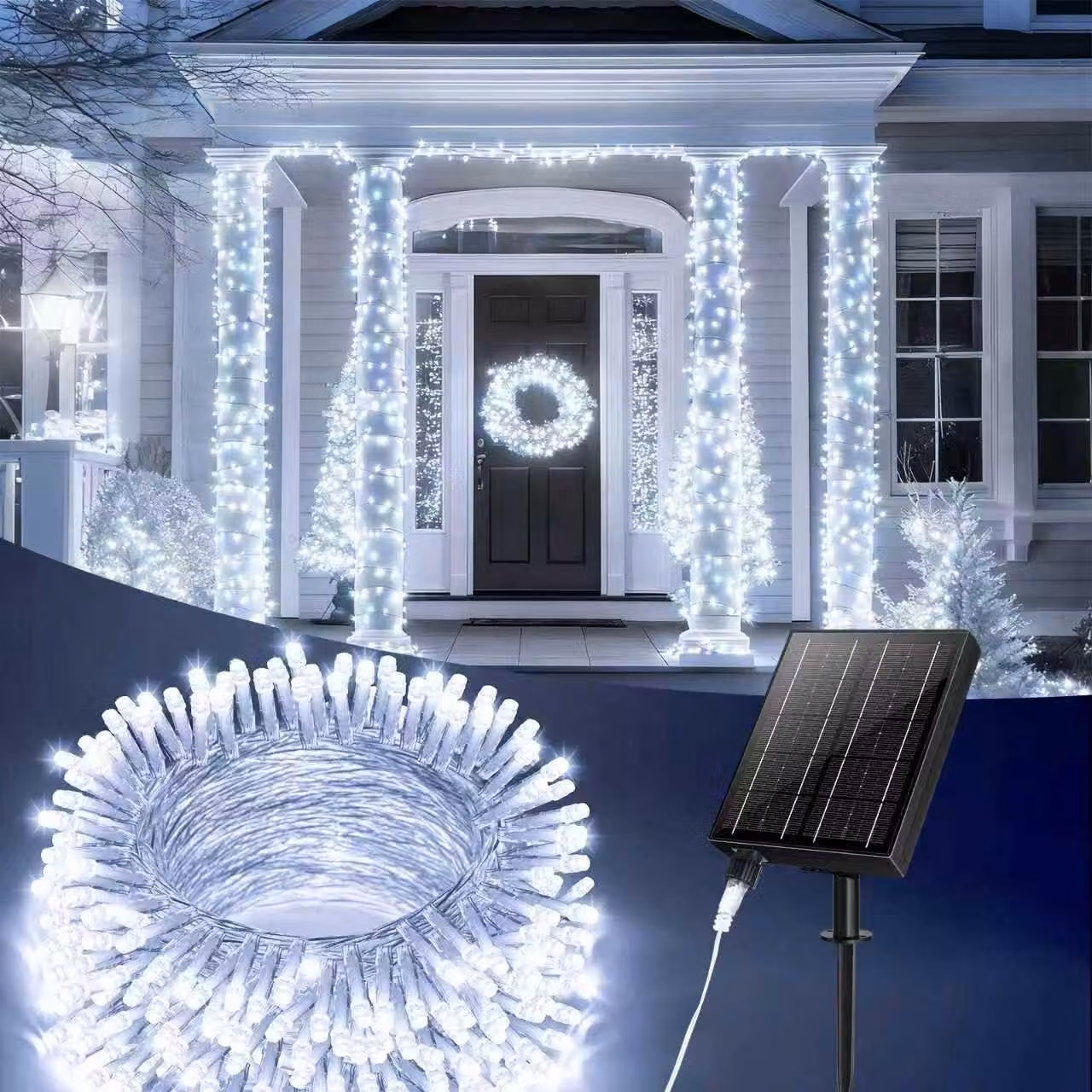 Set di 2 catene luminose da esterno, 120 LED, 14,94 metri, con dimmer, 8 modalità, alimentazione USB-C