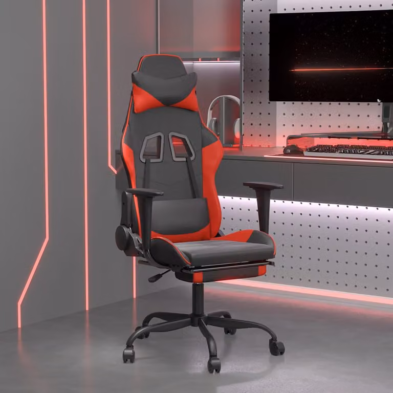 Sedia da Gaming vidaXL in Similpelle Multicolore Nero e Rosso con Poggiapiedi e Braccioli