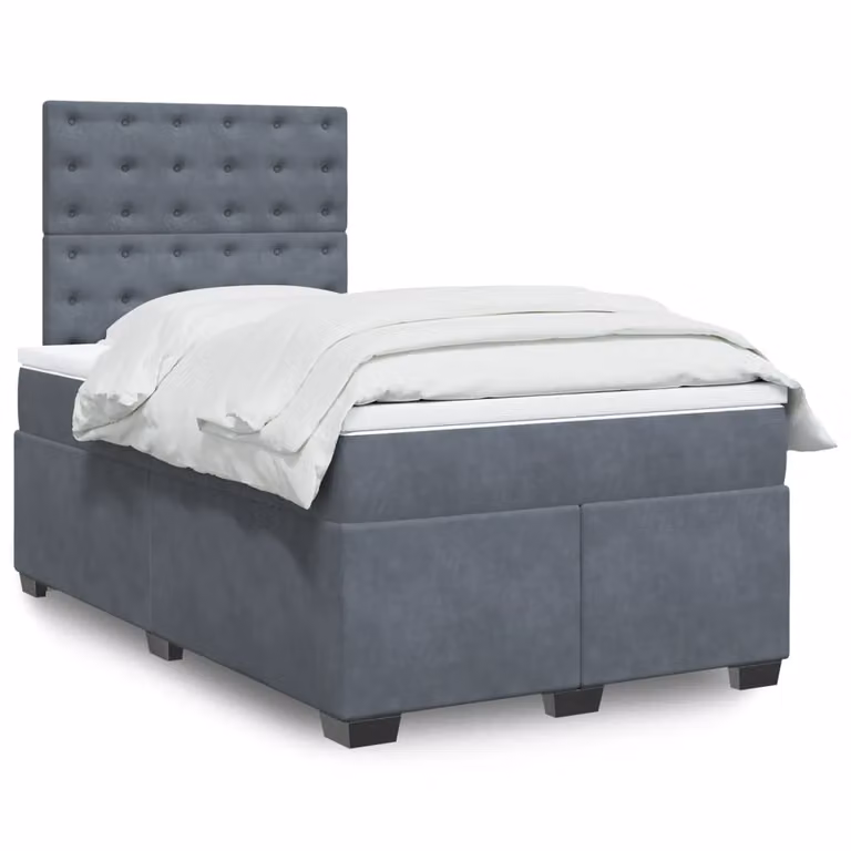 vidaXL Giroletto a Molle con Materasso Ibrido in Velluto Grigio e Bianco L/P/H: 120 x 200 x 150,5 cm