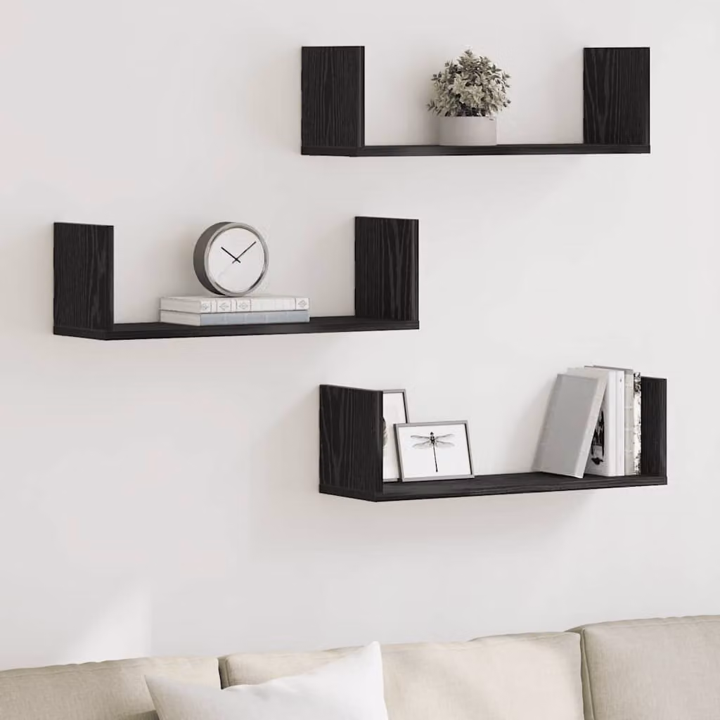 Set di 3 mensole da parete vidaXL in MDF, colore nero, L 58 x P 18 x H 18 cm