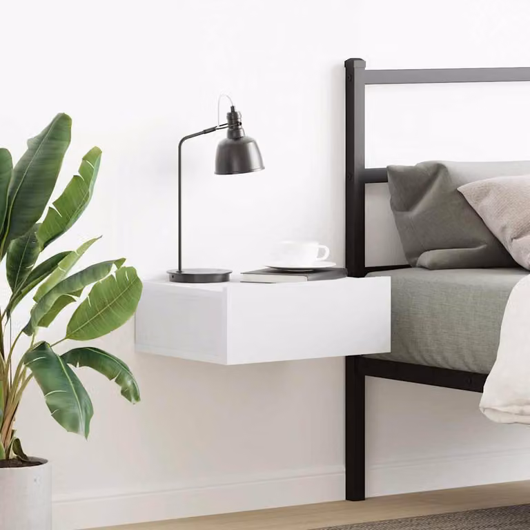 vidaXL Comodino Pensile Bianco in Legno Multistrato L: 40 cm, P: 30 cm, H: 15 cm