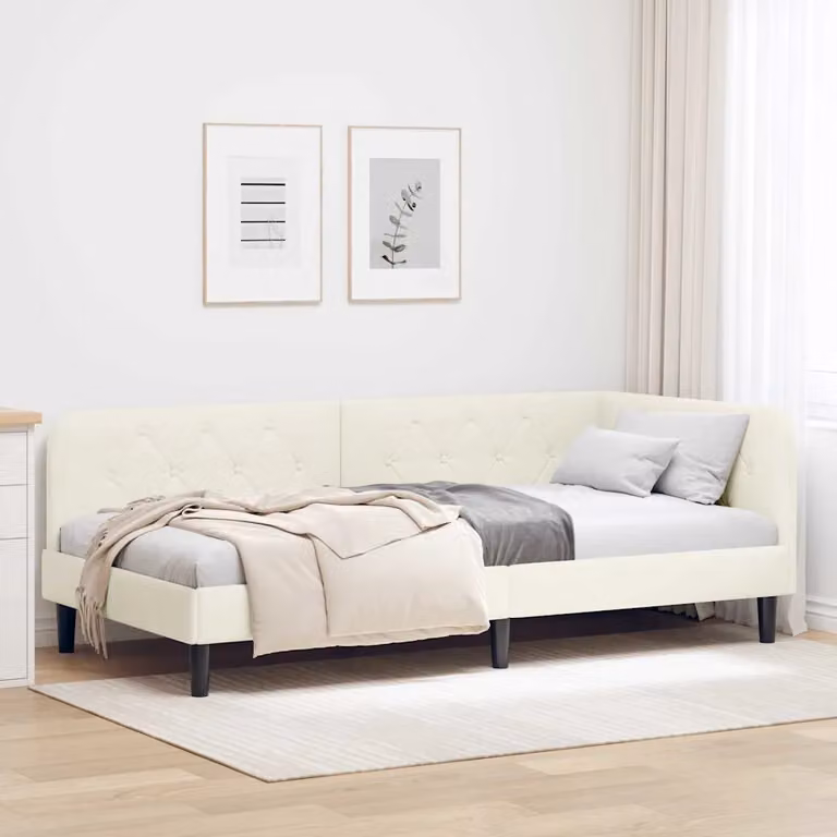 Cornice del letto ad angolo vidaXL in velluto beige, L/P/H: 190 x 90 x 72 cm