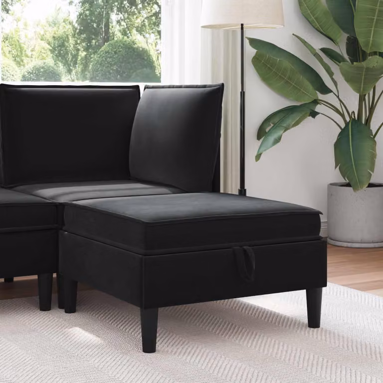 Pouf con contenitore vidaXL in velluto nero con rivestimento rimovibile