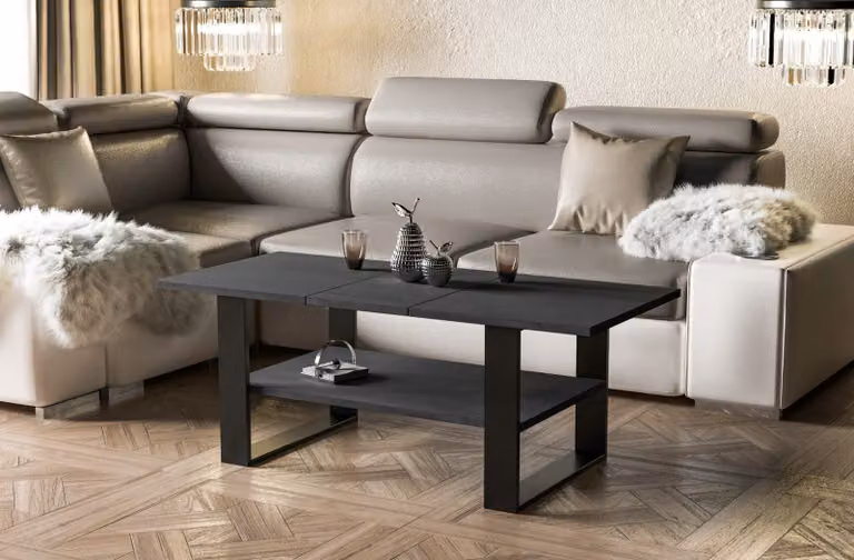 Tavolino da salotto Endo-Möbel Inga 110x65x53 cm con base a slitta e ripiano (cemento scuro)