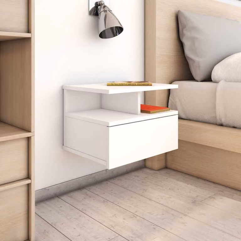 vidaXL Comodino Pensile Bianco in Legno e MDF L: 40 cm, P: 31 cm, H: 27 cm