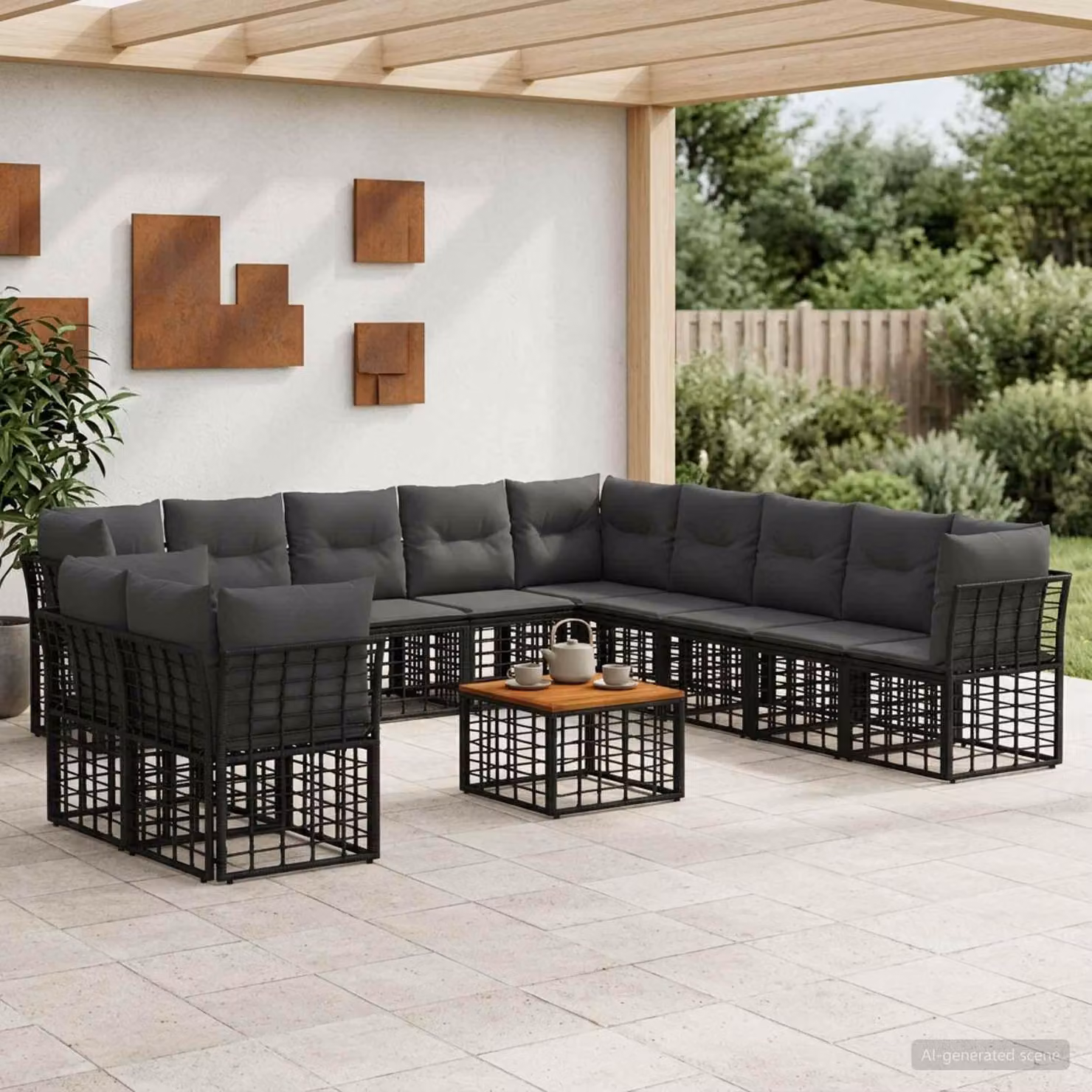 Maison Exclusive - Set da esterno per divano, 12 pezzi, colore nero e grigio scuro, in poliestere