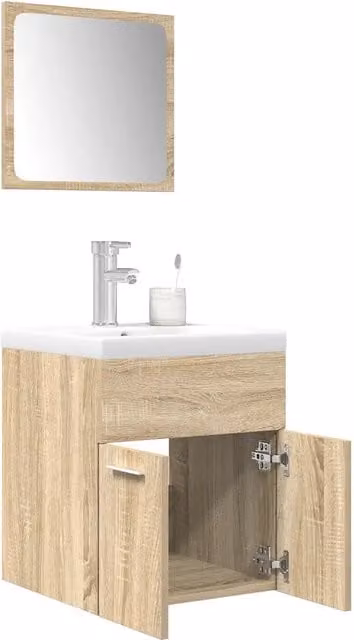 Set Mobili da Bagno Moderno vidaXL in Legno e Vetro, Colore Bianco e Marrone, Composizione con Mobile Lavabo e Armadietto Specchio a Parete