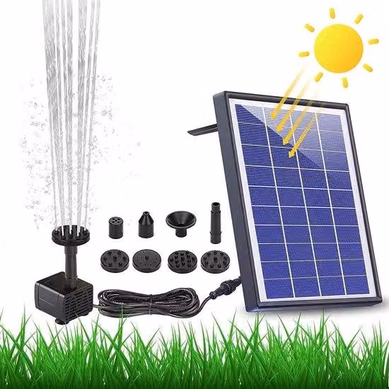 Pompa solare per laghetto - 65 W - batteria integrata da 1500 mAh - pompa dell'acqua potenziata - per laghetti da giardino e vasche per uccelli - 6 getti d'acqua
