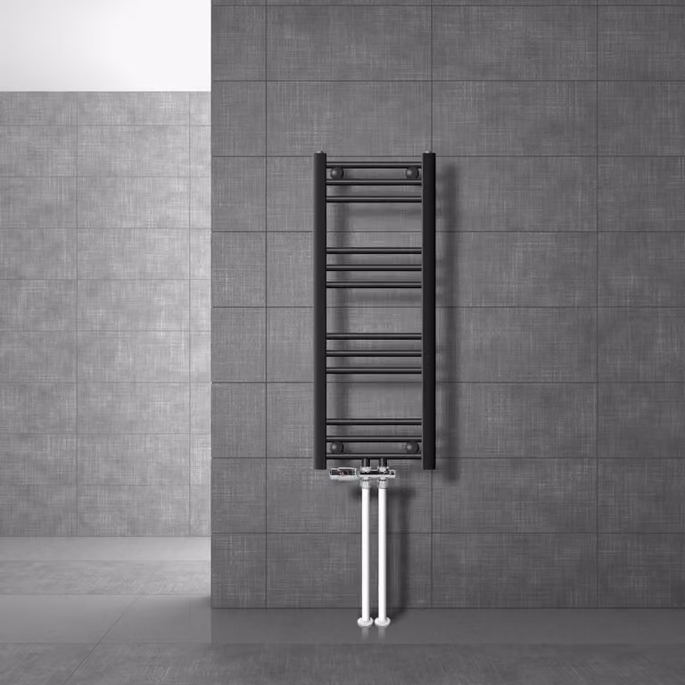 LuxeBath Radiatore da bagno attacco centrale 300 x 800 mm antracite dritto con set di collegamento incl. termostato Radiatore da pavimento, senza elemento riscaldante