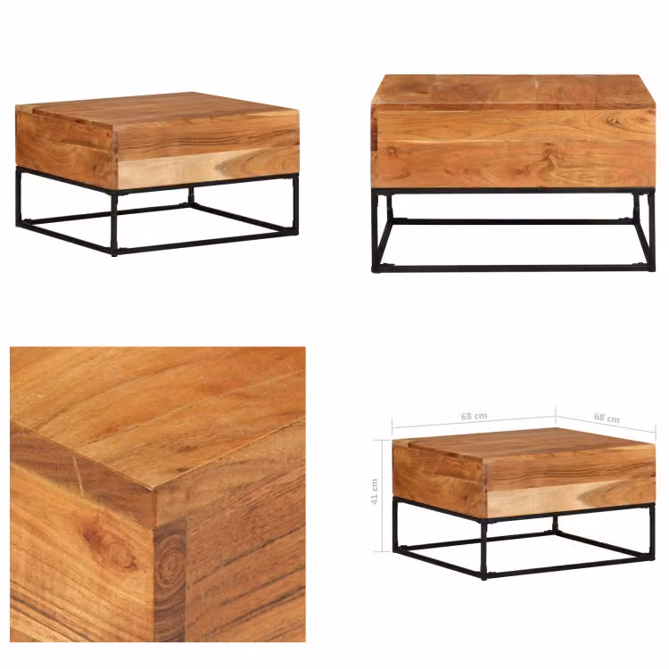 vidaXL Tavolino 68x68x41 cm in legno massello di acacia - Tavolino - Tavolini - Tavolino in legno - Tavolini in legno