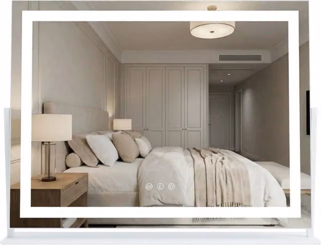 Specchio da tavolo REA Studio con luce LED dimmerabile e touch switch, Bianco, L: 58 cm, H: 45 cm