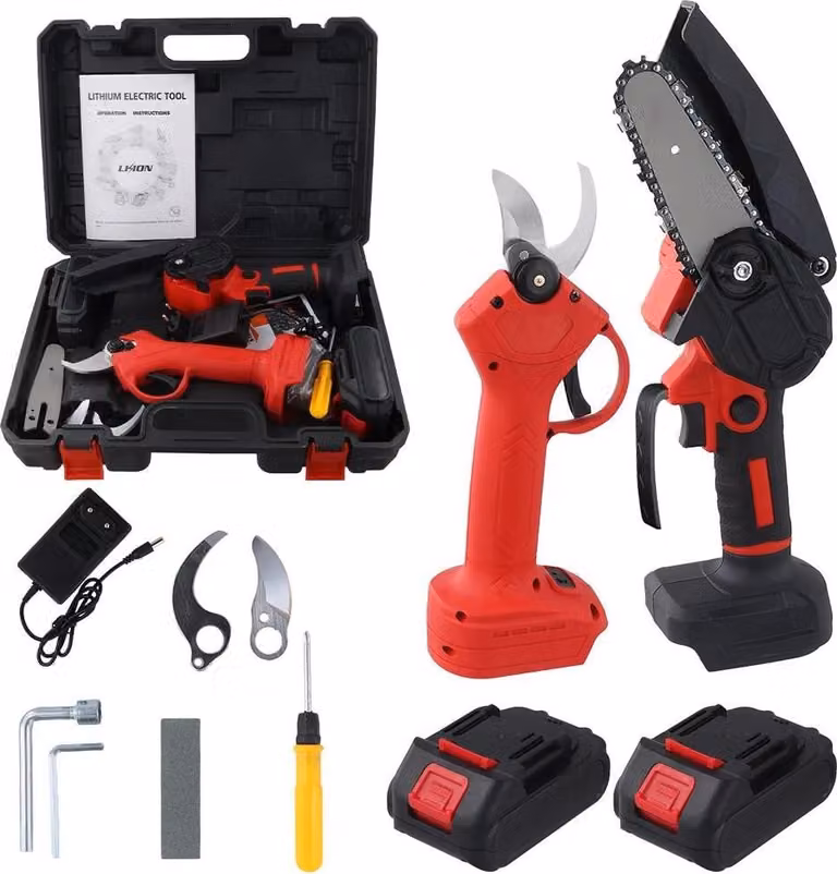 Mini motosega 48V - Motosega a batteria da 10 cm - Motore brushless - 2 batterie - Ideale per potatura di alberi e potatura di rami - Portatile - Per uso domestico