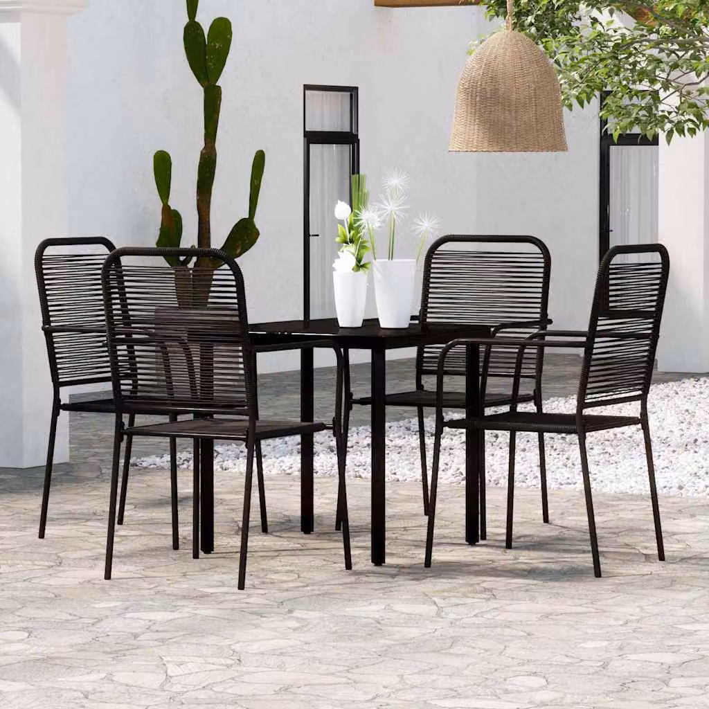 Set da pranzo da giardino moderno vidaXL in acciaio nero e vetro, 5 pezzi
