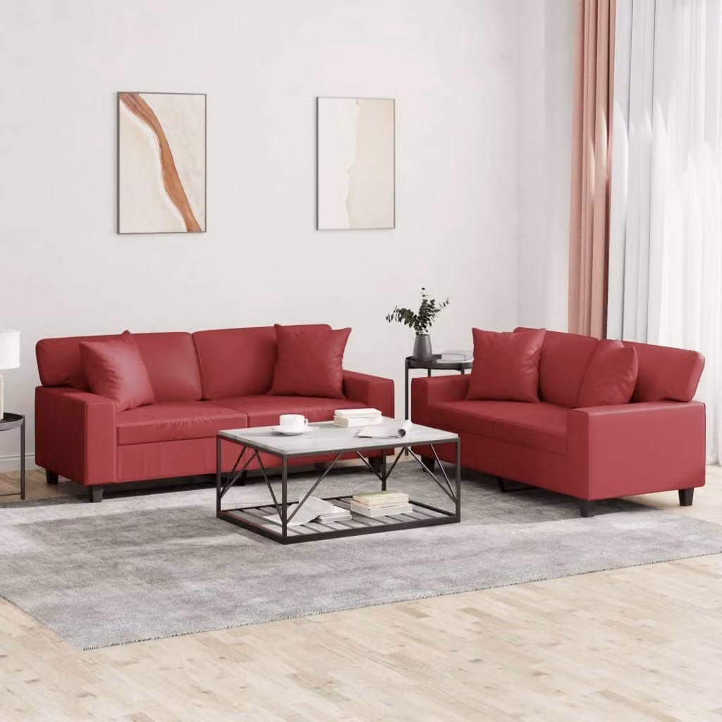 Maison Exclusive - Set divano a 2 posti con cuscini in ecopelle color bordeaux