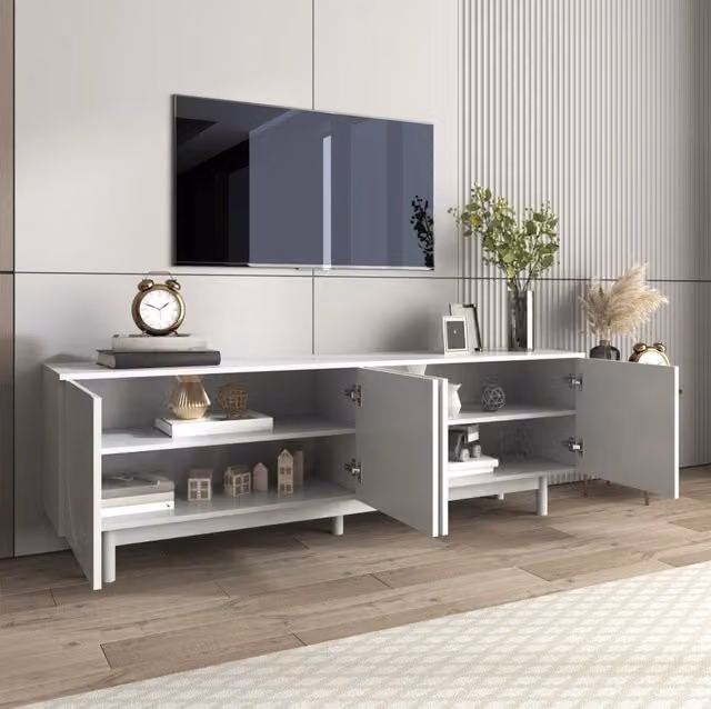 Mobile TV 175x38x56 cm bianco in pannello truciolare con 4 ante e ripiani regolabili