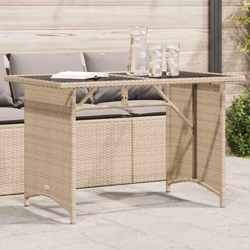vidaXL Tavolo da Giardino in Polyrattan Beige con Piano in Vetro L: 110 cm, P: 68 cm, H: 70 cm