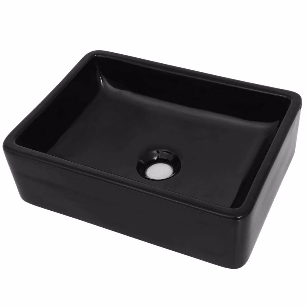 Lavandino Rettangolare in Vetroceramica Nero 41x30x12 cm