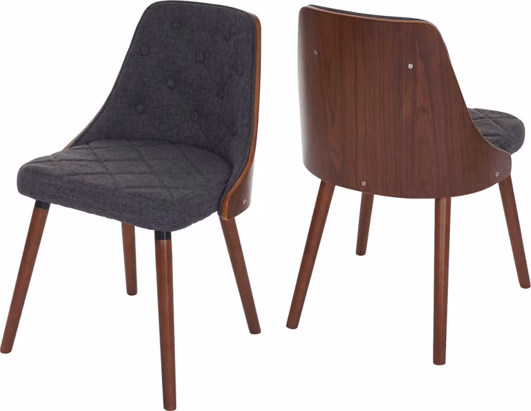 set di 2 sedie per sala da pranzo HWC-A75, sedia visitatore sedia da cucina, legno curvato effetto noce ~ tessuto grigio