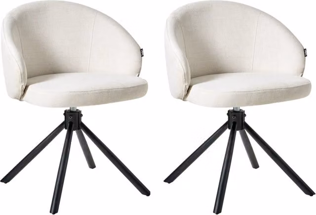 Set di 2 sedie da pranzo girevoli Rivestimento in tessuto bianco sporco Base girevole in metallo